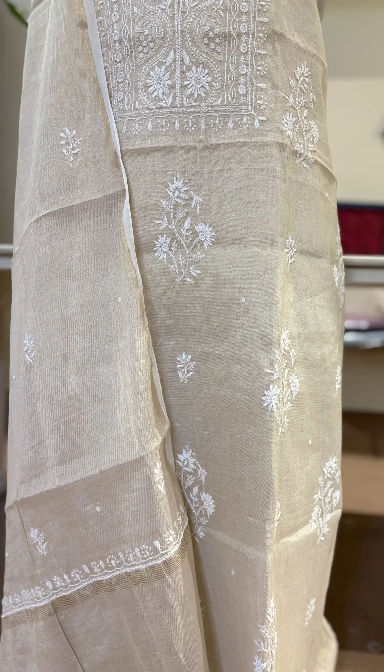 Alternative view of Tissue Chikankari Suit with Pearl Work