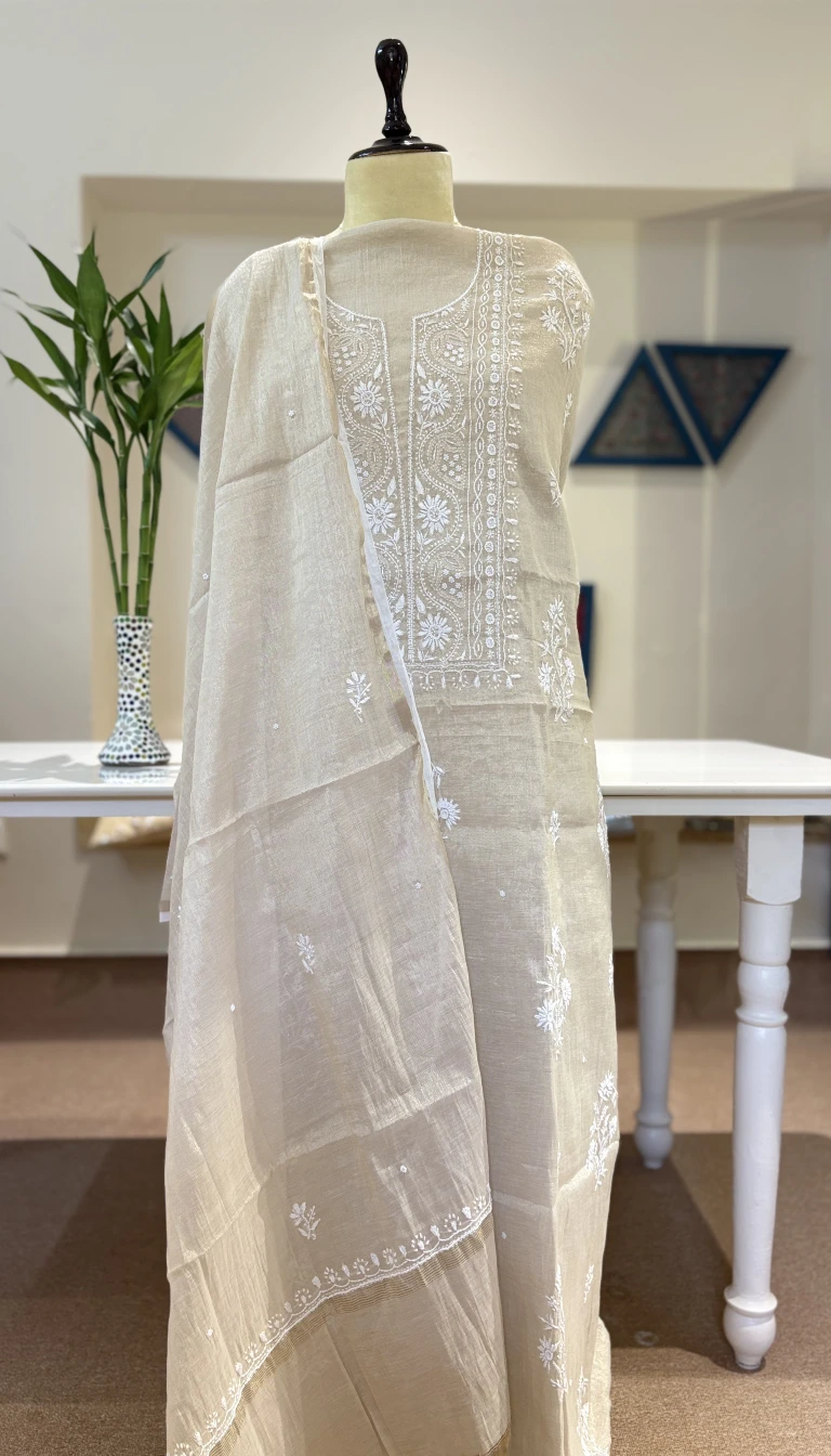 Tissue Chikankari Suit with Pearl Work