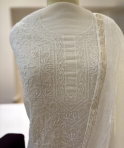 Alternative view of Ivory Jaali Bloom Chikankari Mul Chanderi Set