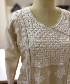Alternative view of Champagne Angrakha Chikankari Tissue Organza Kurti