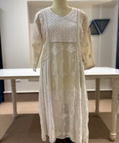 Champagne Angrakha Chikankari Tissue Organza Kurti