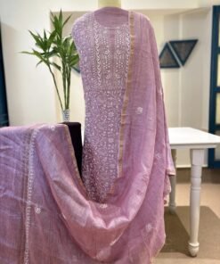 Lilac Floral Chikankari Linen Suit Set