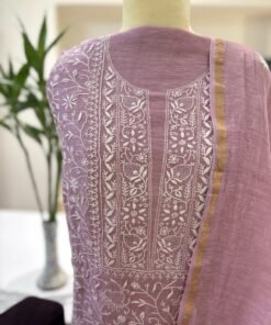 Alternative view of Lilac Floral Chikankari Linen Suit Set