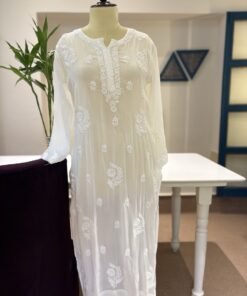Ivory Floral Chikankari Chinon Kurti