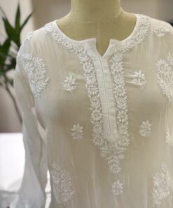 Alternative view of Ivory Floral Chikankari Chinon Kurti