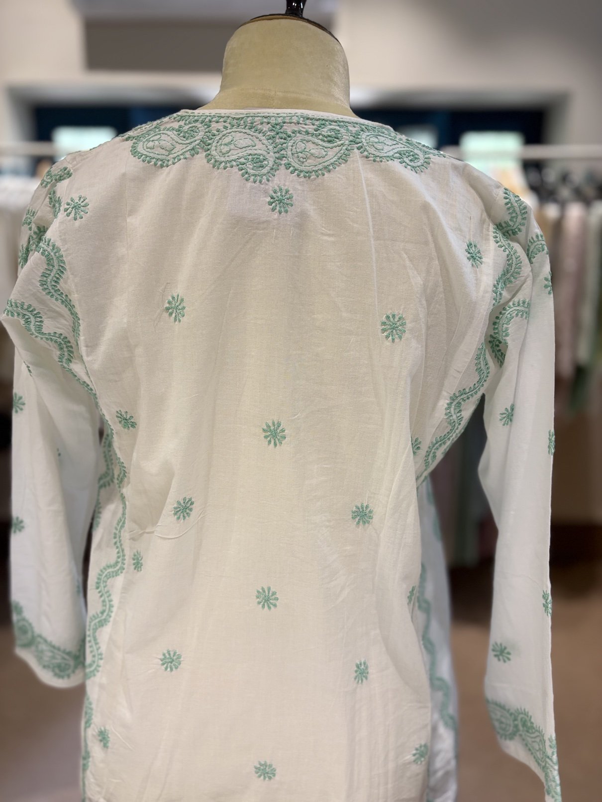 White Mint Handwork Chikankari Short Kurti - Image 4
