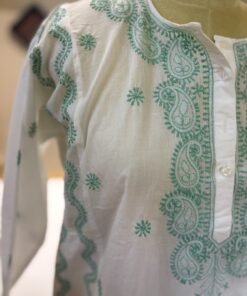Alternative view of White Mint Handwork Chikankari Short Kurti
